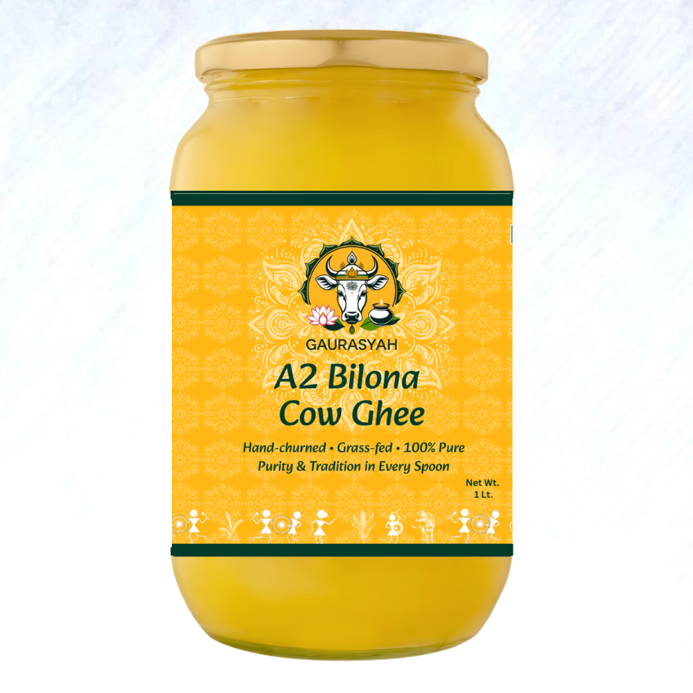 Gaurasyah A2 Desi Cow Bilona Ghee – Hand Churned, Ayurvedic, 1 Lt | Rich Aroma & Granular Texture | Traditional Vedic Method
