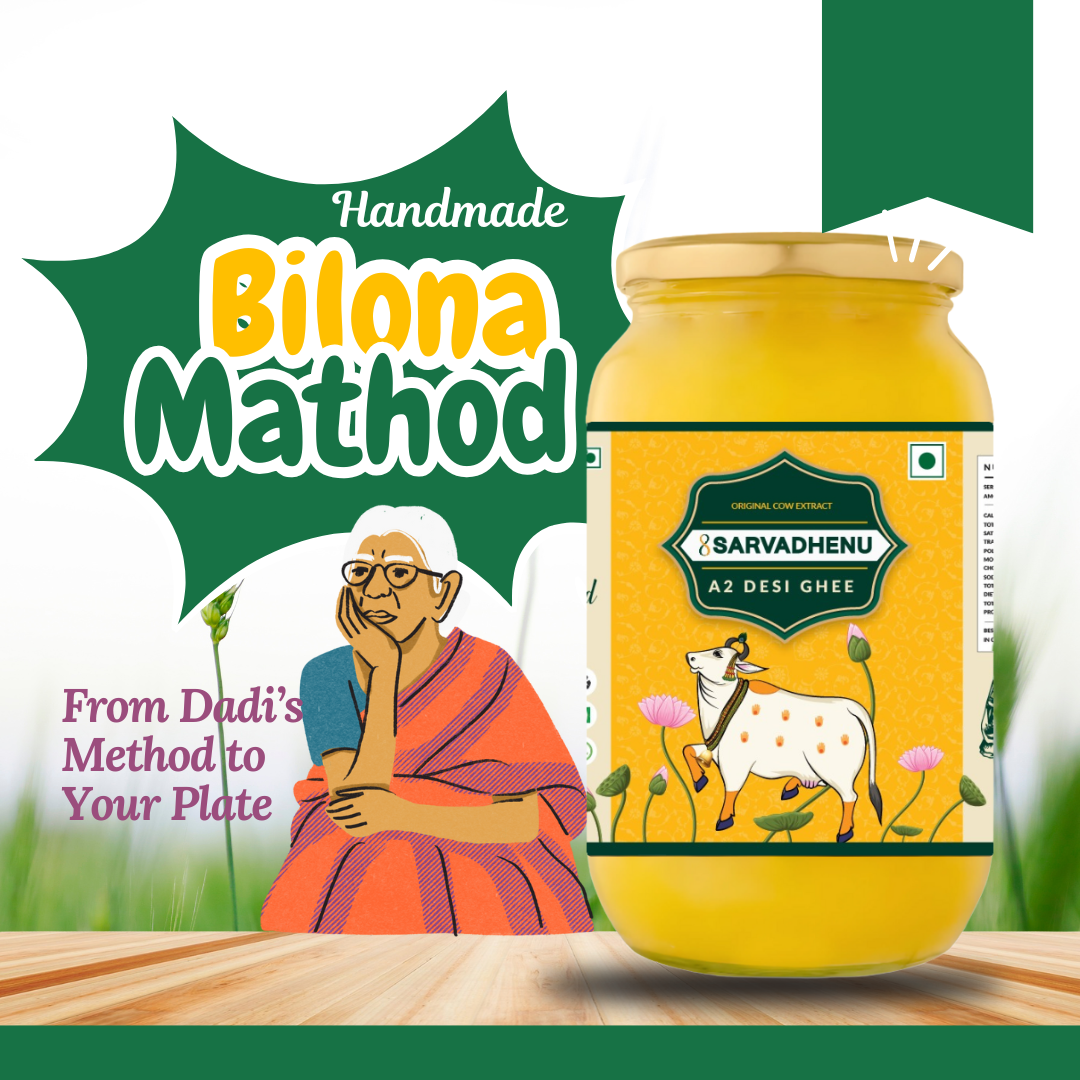 Pure A2 cow ghee with grainy texture and nutty aroma, great for laddoos, parathas, and Ayurvedic detox routines.