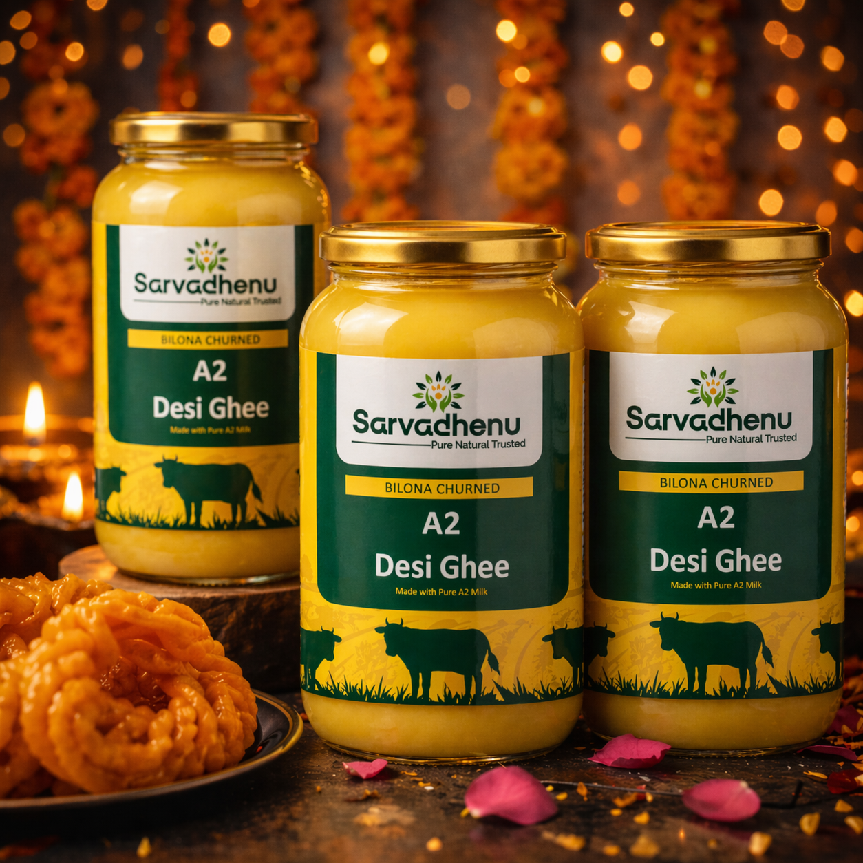 Sarvadhenu A2 Desi Cow Ghee – Bilona | Cow Milk | Glass Jar
