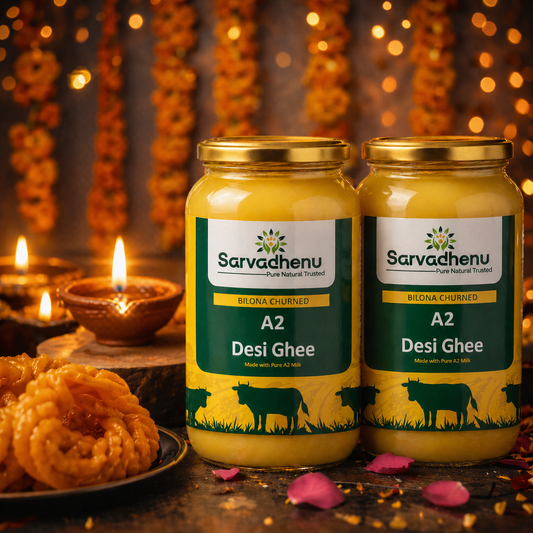 Sarvadhenu A2 Desi Cow Ghee | Bilona Method | Sahiwal Cow | Farm-Made | Bulk Family Pack | Glass Jar – 2 Litre