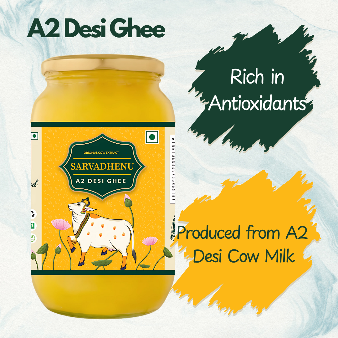 Golden Sarvadhenu A2 desi cow ghee, perfect for cooking and health. Shop 1 kg pure desi ghee at the best price.