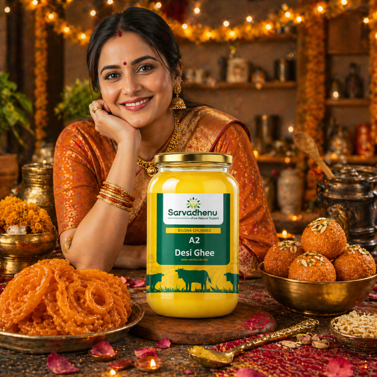 Sarvadhenu A2 Desi Cow Ghee – Bilona | Cow Milk | Glass Jar