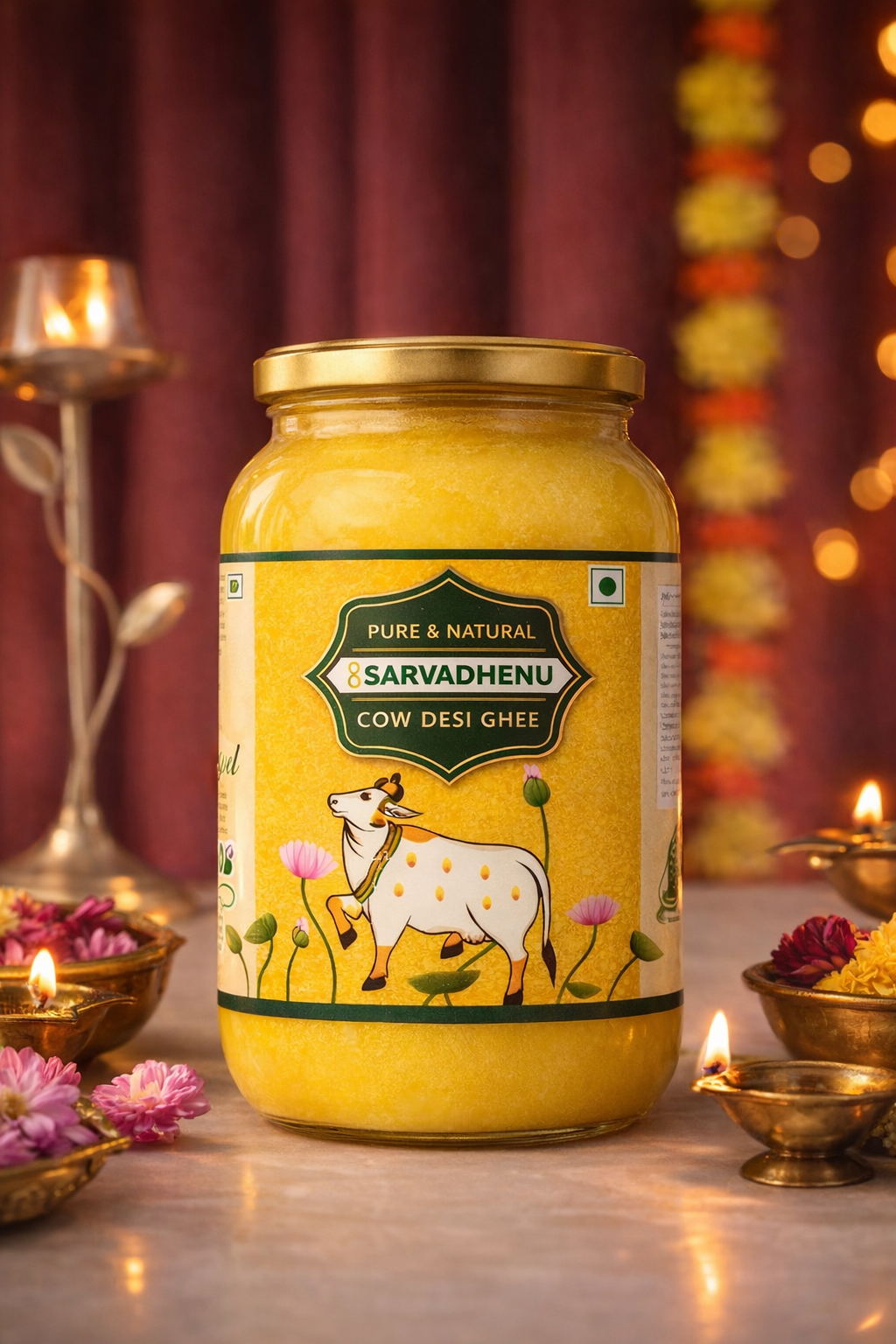 Sarvadhenu A2 Desi Cow Ghee – Bilona | Sahiwal Cow Milk | Glass Jar