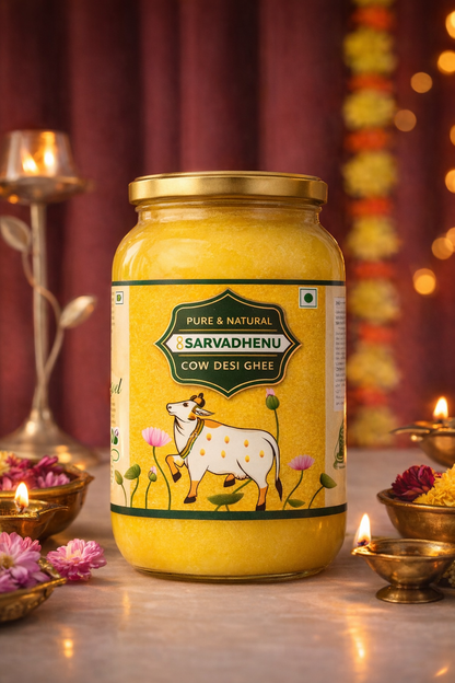 Sarvadhenu A2 Desi Cow Ghee – Bilona | Sahiwal Cow Milk | Glass Jar