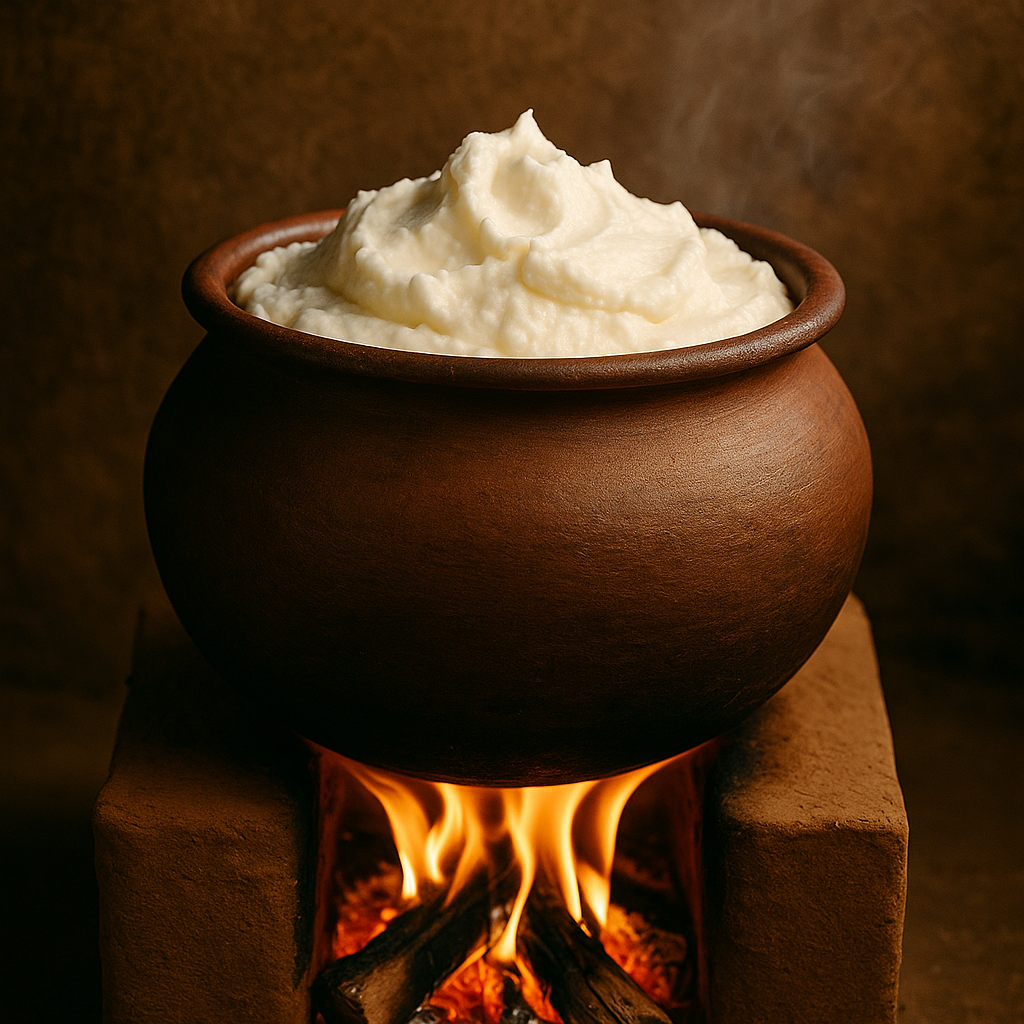 Wholesome A2 Ghee made from free-grazing cows, maintaining Vedic purity and perfect for baby food and sattvic diets.