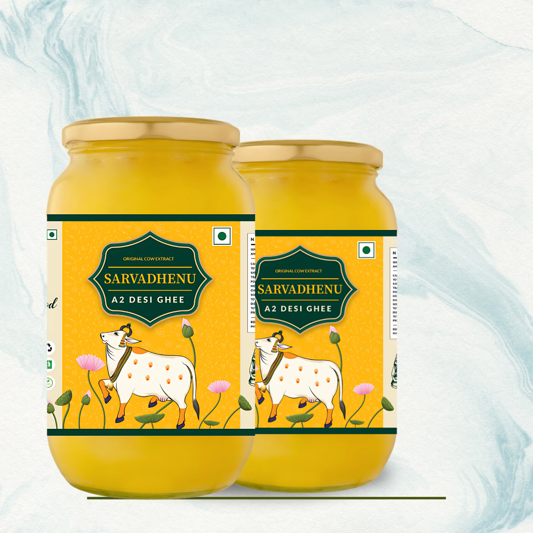 Freshly made 2 kg Sarvadhenu A2 ghee, free from preservatives and additives. Check the best desi ghee price for pure health benefits.