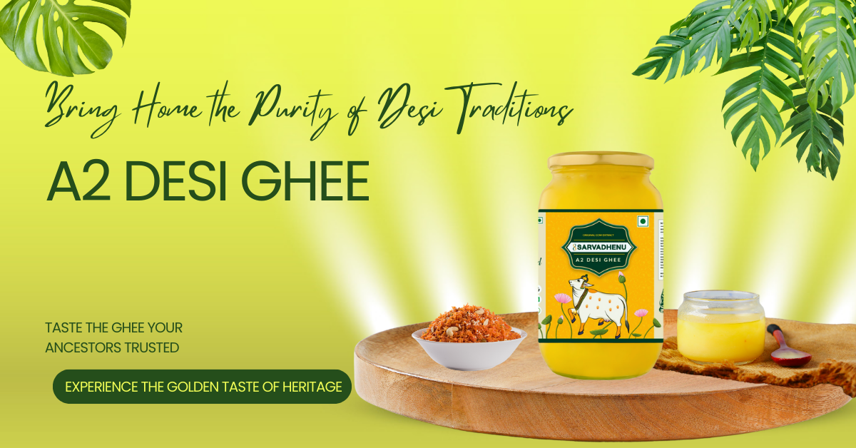 Ayurvedic A2 Ghee made from grass-fed Sahiwal cow milk, promoting digestion, immunity, and holistic wellness.