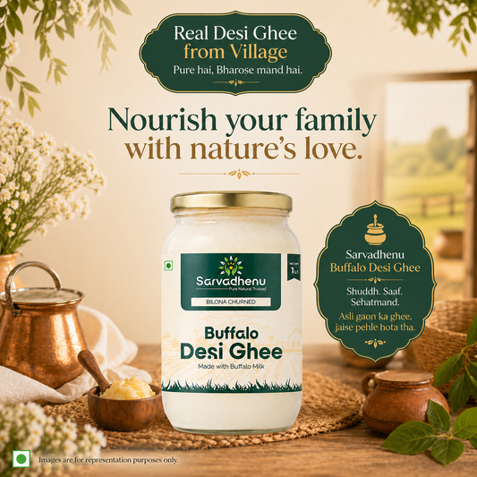 Sarvadhenu Buffalo Desi Ghee | Bilona Method | High Calcium & Thick Texture | Pure & No Additives | Family Pack – 2 Litre