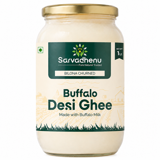 Sarvadhenu Buffalo Desi Ghee | Bilona Churned | Rich, Thick & Creamy | Pure & No Adulteration | Value Pack – 1.5 Litre