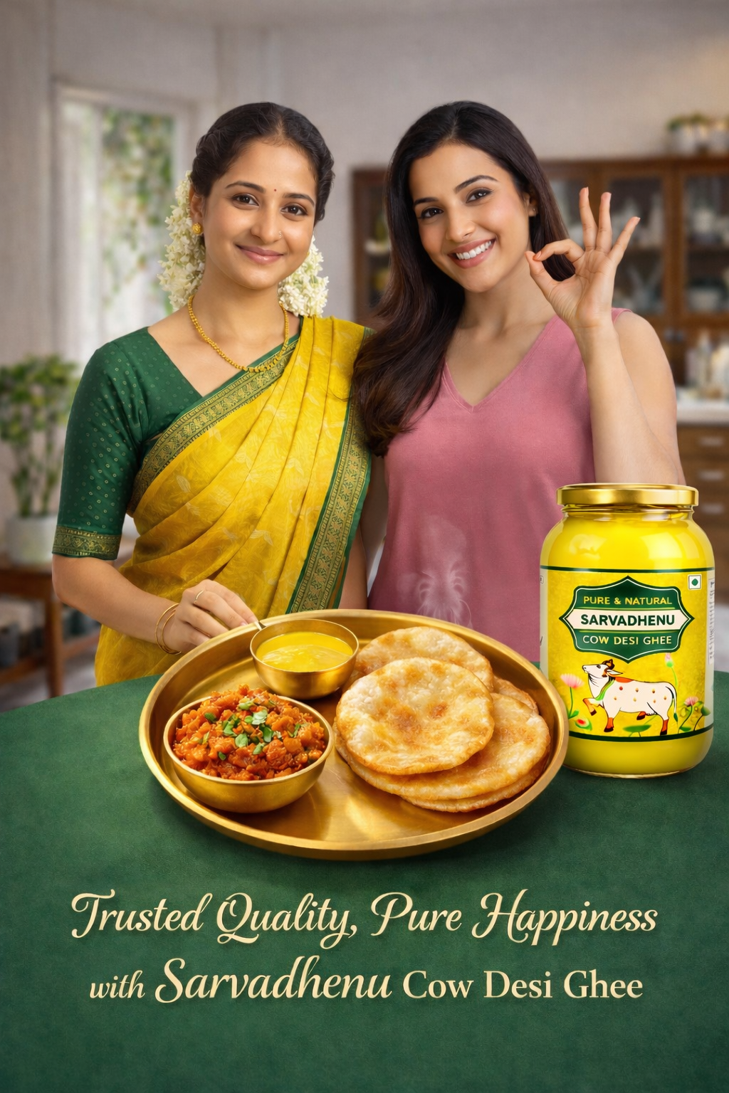 Sarvadhenu A2 Desi Cow Ghee – Bilona | Sahiwal Cow Milk | Glass Jar